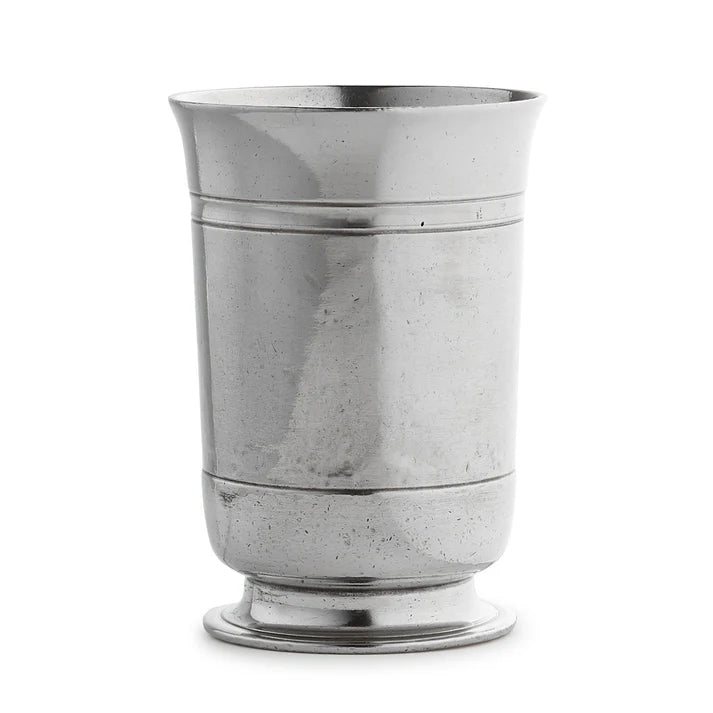 Silver Roma tumbler from Arte Italica featuring a sleek, polished design with subtle banding and a sturdy base.