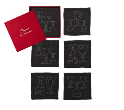 Kim Seybert Harcourt Black/Gunmetal Cocktail Napkins