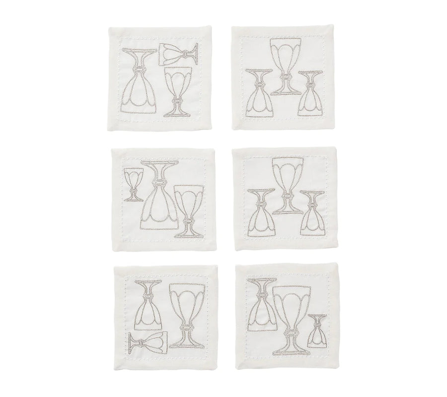 Kim Seybert Harcourt White/Silver Cocktail Napkins