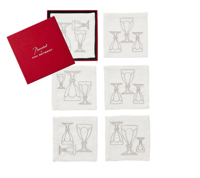 Kim Seybert Harcourt White/Silver Cocktail Napkins