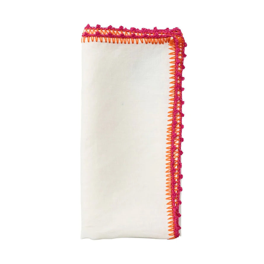 Kim Seybert Knotted Edge White, Pink & Orange Napkin (set of 4)