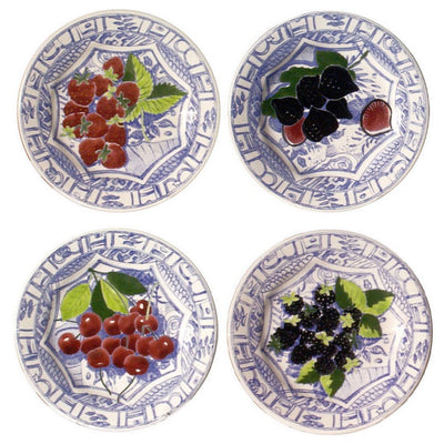 Gien Oiseau Bleu Fruits Assorted Salad Plate (set of 4)