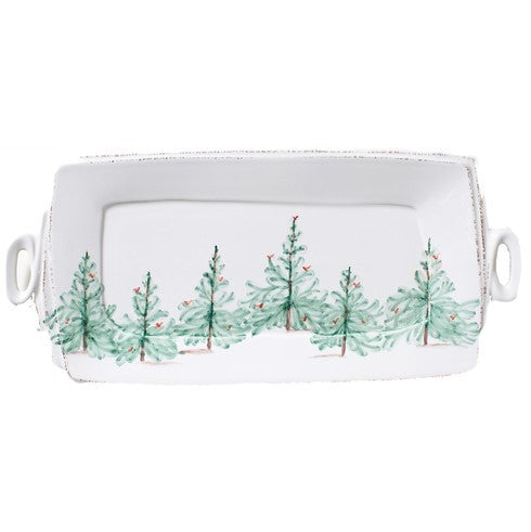 Vietri Lastra Holiday Handled Rectangular Platter