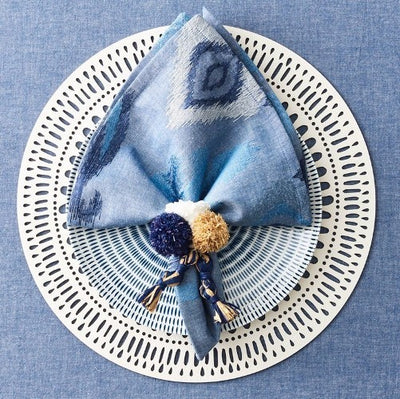 Kim Seybert Fiesta Natural, White & Blue Napkin Rings (set of 4)