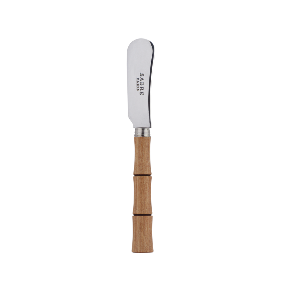 Bamboo-handled spreader with a stainless steel blade, designed for serving spreads and soft cheeses.