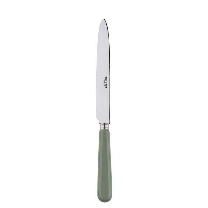 Sleek Sabre Paris Pop Unis dinner knife with a stainless steel blade and green handle, ideal for elegant dining.