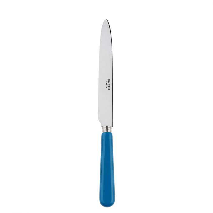 Blue-handled Sabre Paris Pop Unis dinner knife with a sleek stainless steel blade, ideal for casual dining.