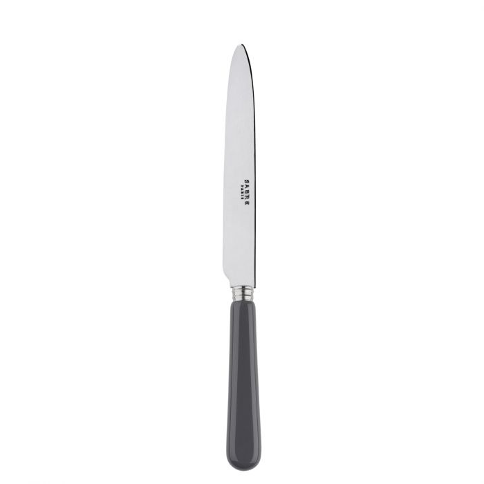 Sleek Sabre Paris Pop Unis dinner knife with a stainless steel blade and a gray handle, ideal for elegant dining.
