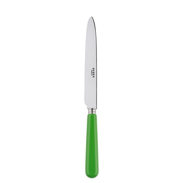Green-handled Sabre Paris Pop Unis dinner knife with a sleek stainless steel blade, designed for everyday dining.