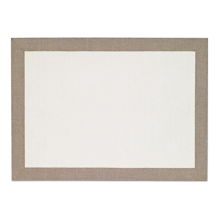 Bodrum Linens Bordino Oatmeal Rectangle Placemat set of 4, featuring a beige border and a neutral center for elegant dining.