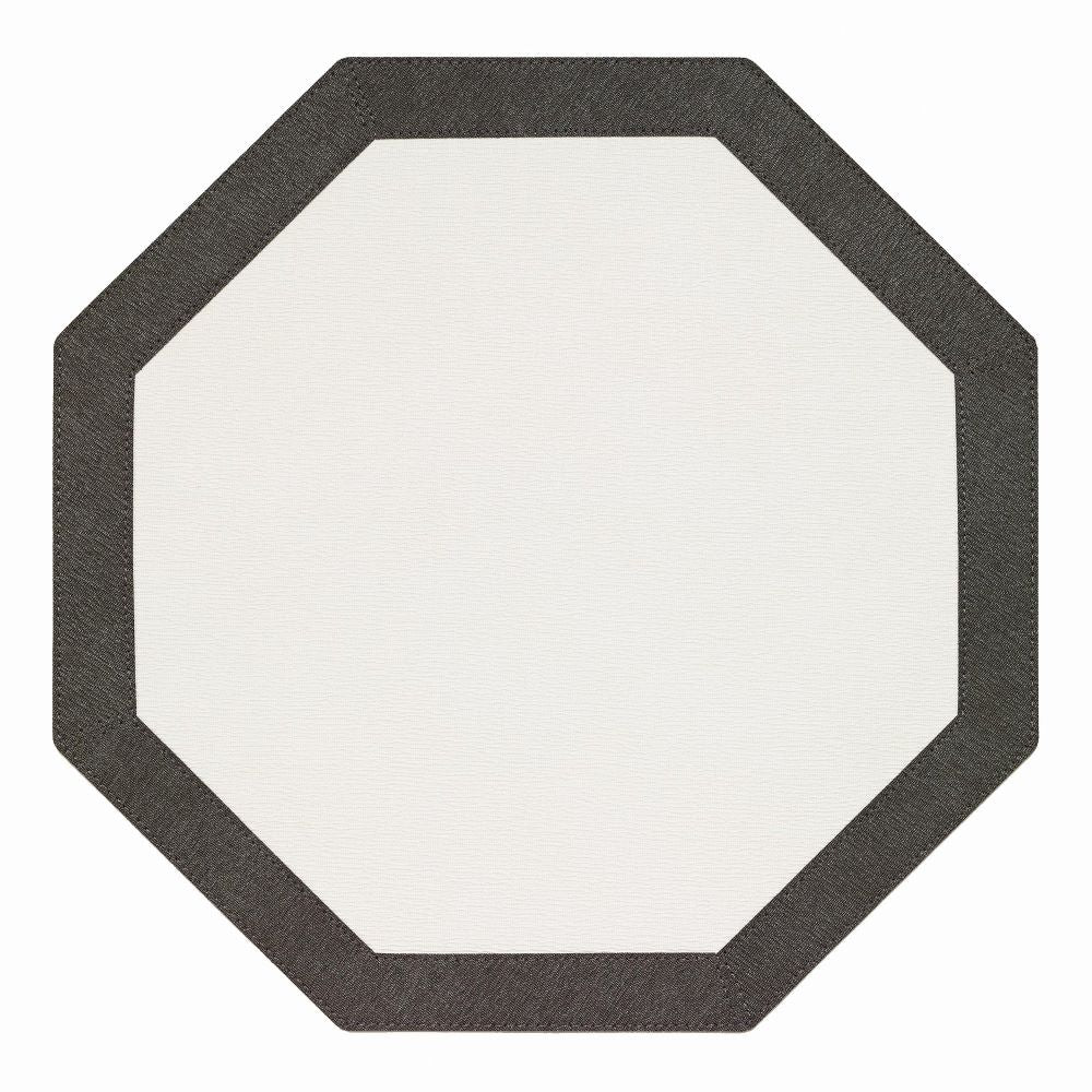 Bodrum Linens Bordino Antique White/Charcoal Octagon Placemat