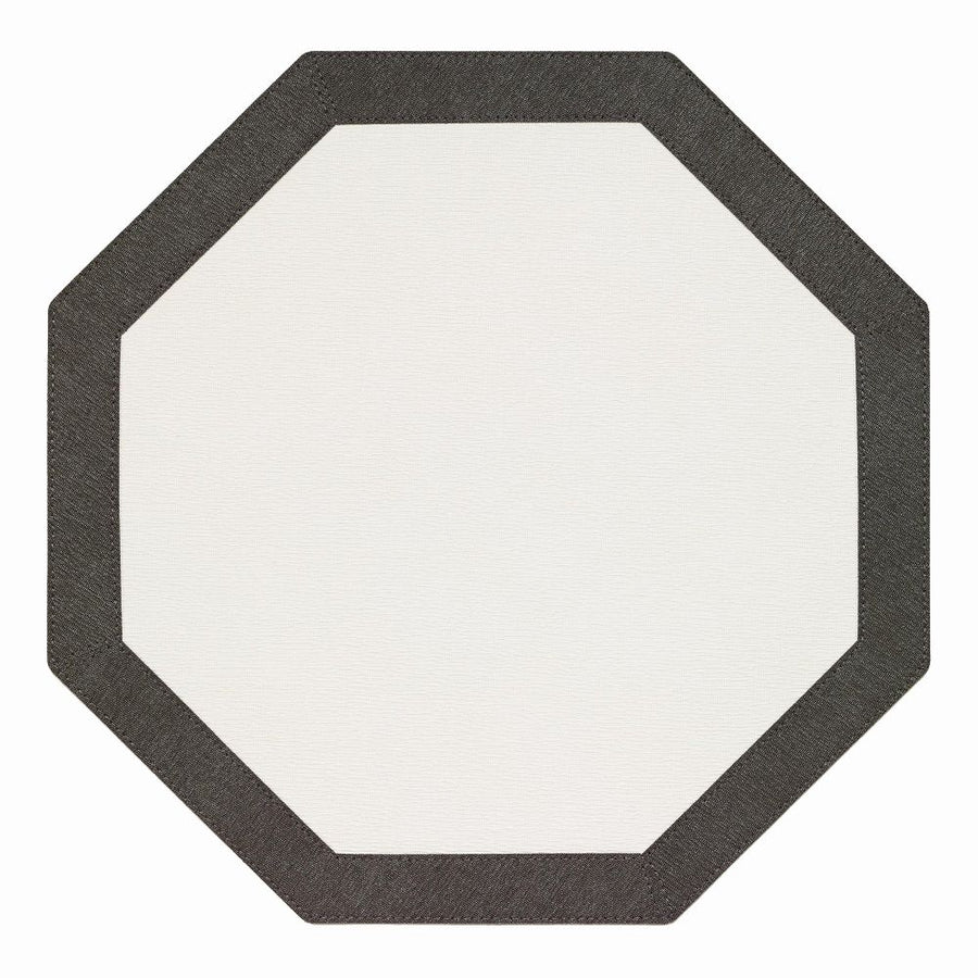 Bodrum Linens Bordino Antique White/Charcoal Octagon Placemat