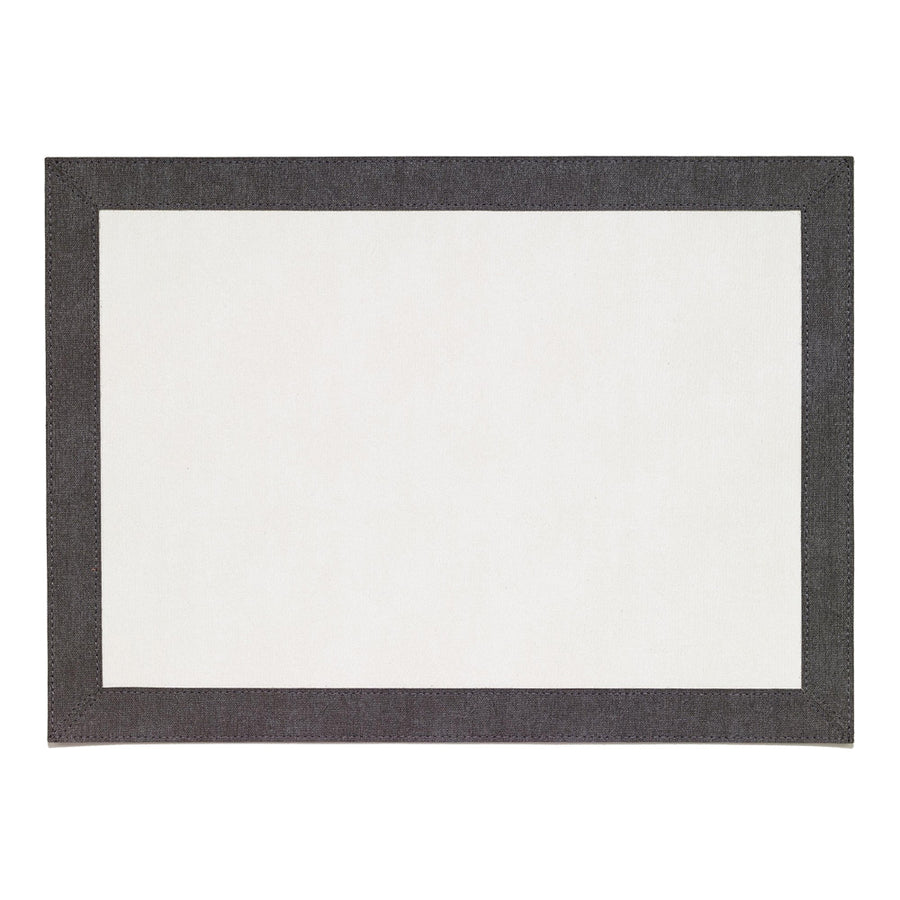 Bodrum Linens Bordino Antique White Charcoal Rectangular Placemat