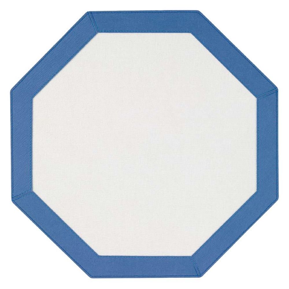 Bodrum Linens Bordino Antique White/Periwinkle Octagon Placemat