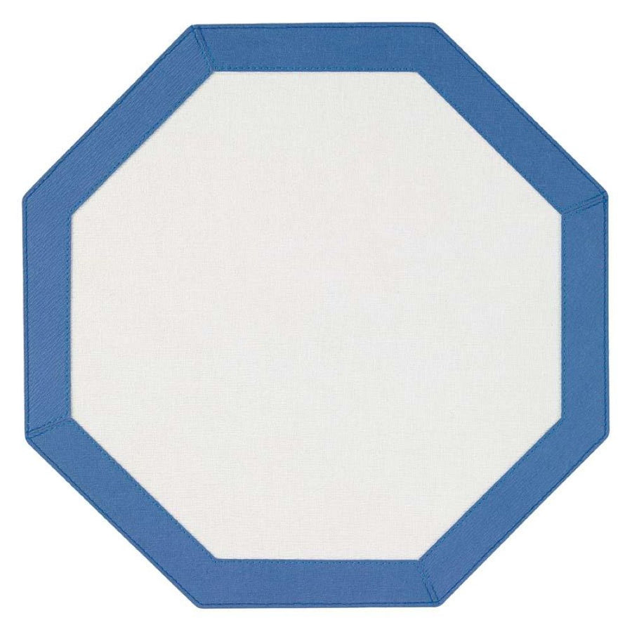 Bodrum Linens Bordino Antique White/Periwinkle Octagon Placemat