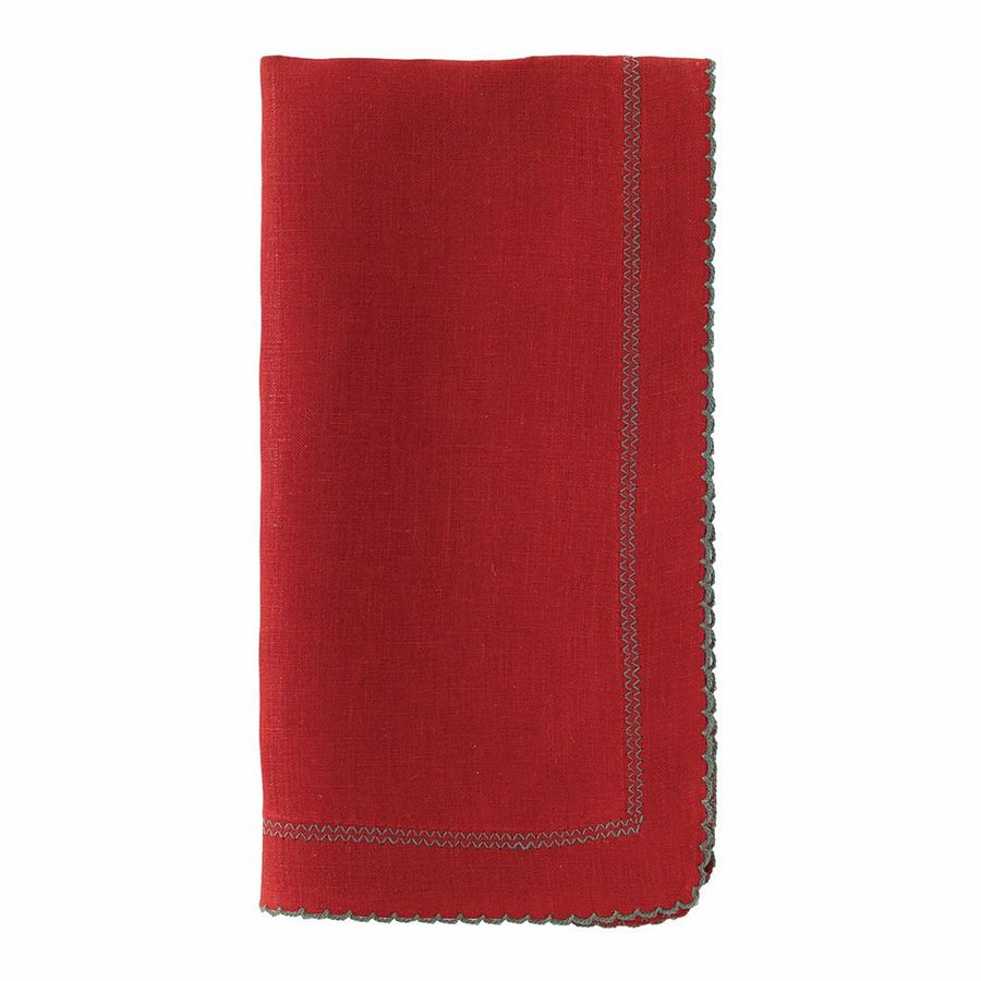 Bodrum Linens Picot Red/Evergreen Napkin
