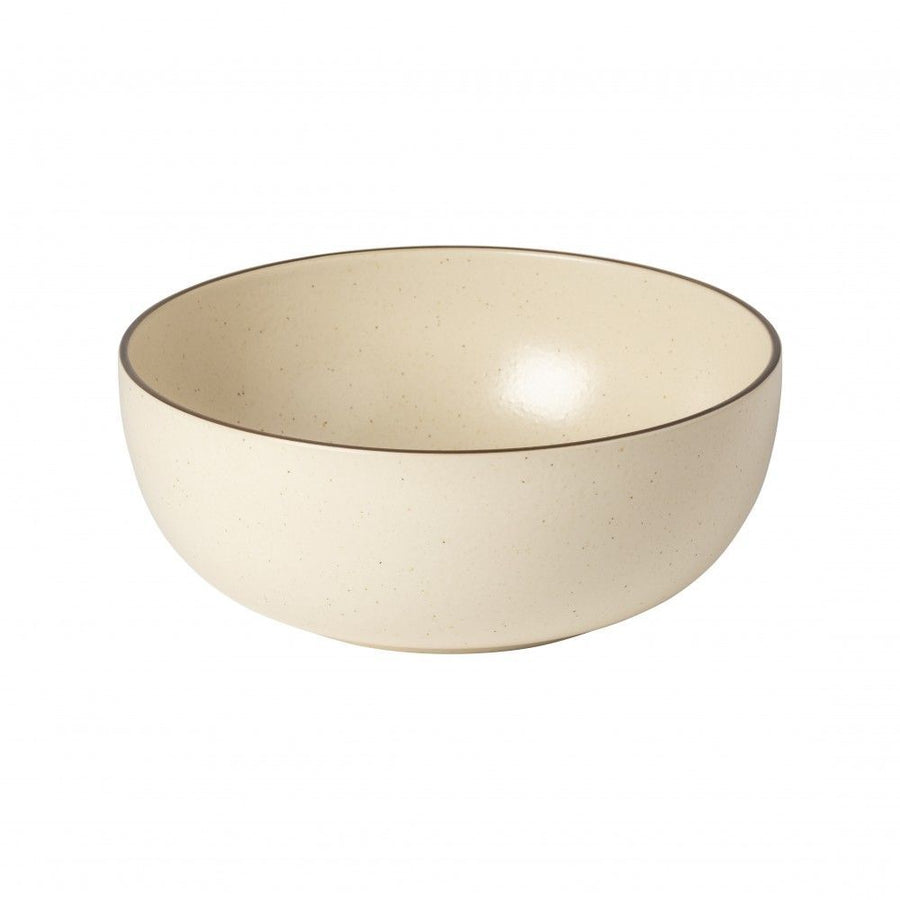 Casafina Monterosa serving bowl in a creamy beige color with a subtle brown rim, perfect for serving salads or pasta.