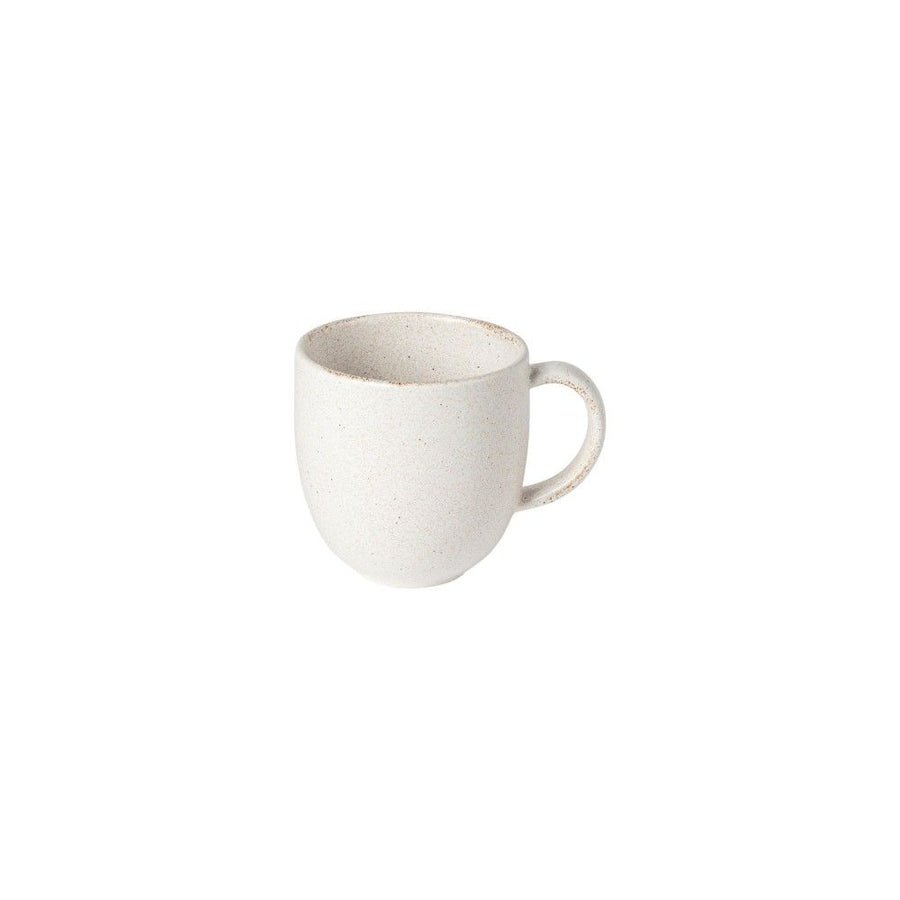 Casafina Vermont Mug in a simple, speckled white design with a comfortable handle, ideal for hot beverages.