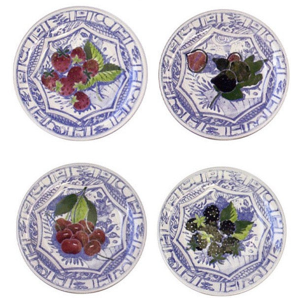 Gien Oiseau Bleu Fruits Assorted Canape Plate (set of 4)