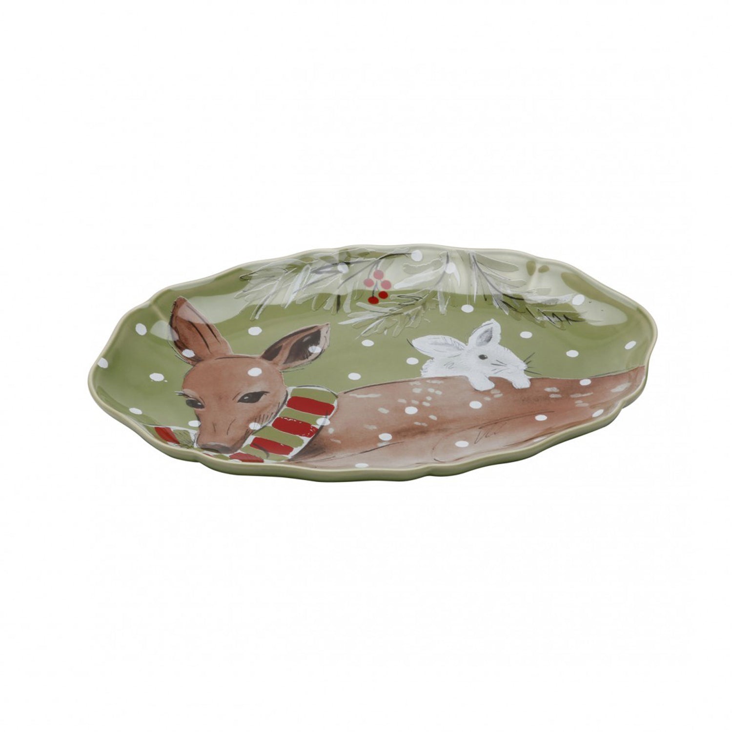 Casafina Deer Friends Green Small Oval Platter