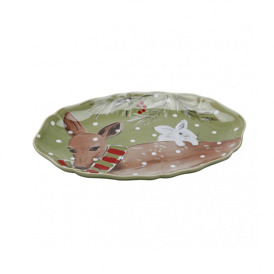 Casafina Deer Friends Green Small Oval Platter