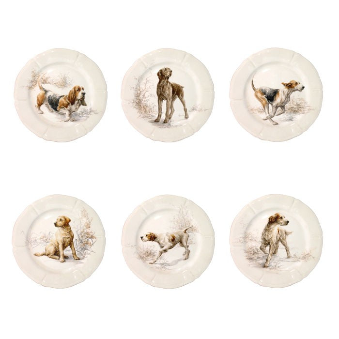 Gien Sologne Assorted Hunting Dog Salad Plates (set of 6)