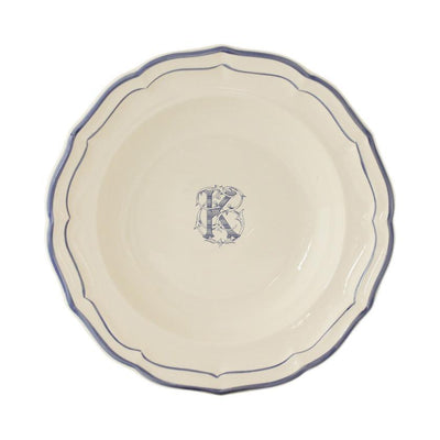 Gien Filet Bleu Monogram K Soup Plate