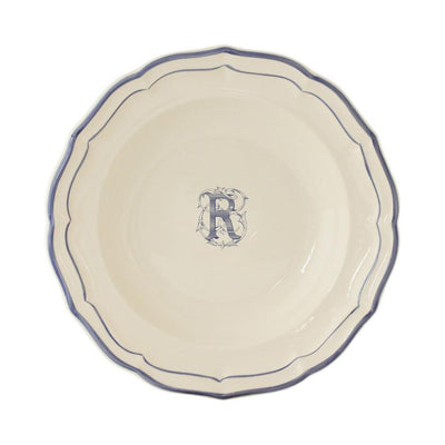 Gien Filet Bleu Monogram R Soup Plate