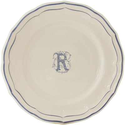 Gien Filet Bleu Monogram R Dinner Plate