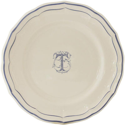Gien Filet Bleu Monogram T Dinner Plate