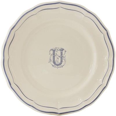 Gien Filet Bleu Monogram U Dinner Plate
