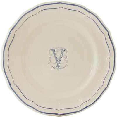 Gien Filet Bleu Monogram V Dinner Plate