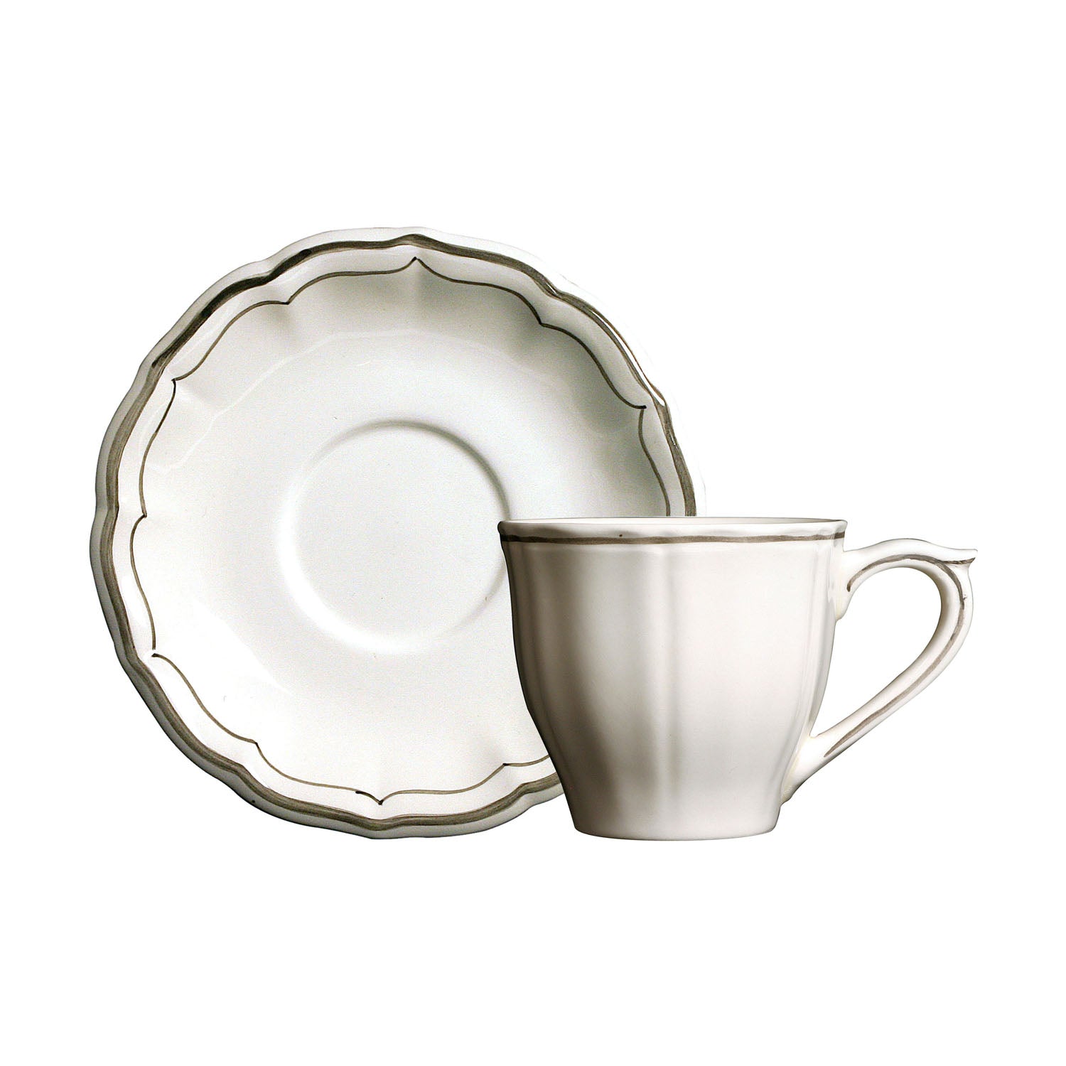 Gien Filet Taupe Tea Cup & Saucer