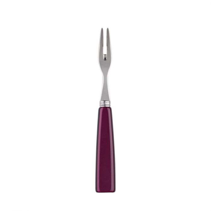 Sabre Paris Icône cocktail fork with a sleek stainless steel prong and a deep purple handle. Ideal for appetizers.