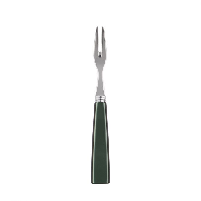 Sabre Paris Icône cocktail fork featuring a sleek stainless steel prong and a dark green handle.