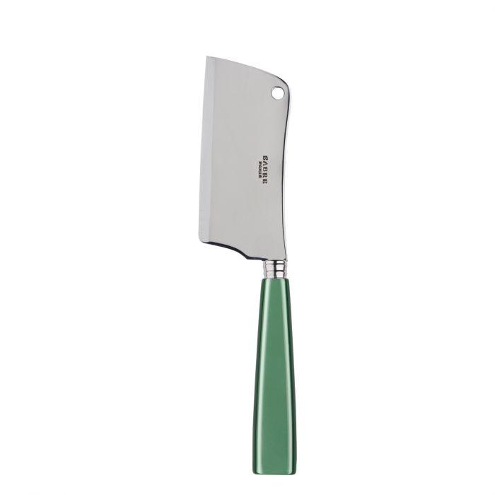 Sabre Paris Icône cheese cleaver with a stainless steel blade and green handle, designed for cutting cheese.