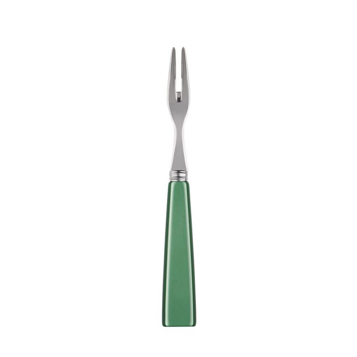 Sabre Paris Icône cocktail fork with a sleek stainless steel prong and a green handle, perfect for appetizers.