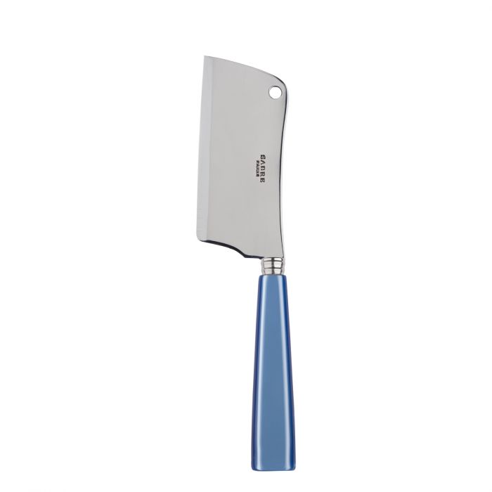 Sabre Paris Icône cheese cleaver with a stainless steel blade and a blue handle, designed for cutting cheese.