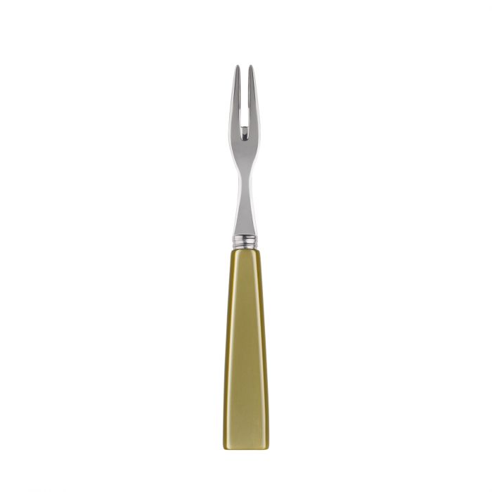Sleek Sabre Paris Icône cocktail fork with a stainless steel prong and a stylish olive green handle.
