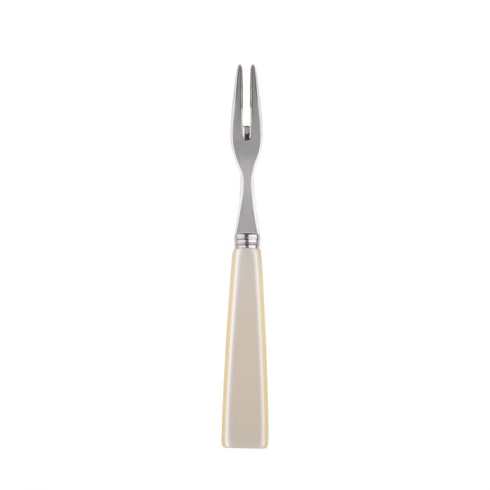 Elegant Sabre Paris Icône cocktail fork with a sleek stainless steel prong and a cream-colored handle.