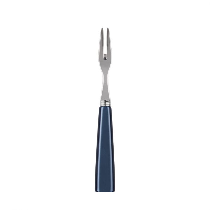 Sleek Sabre Paris Icône cocktail fork with a stainless steel prong and a navy blue handle, perfect for appetizers.
