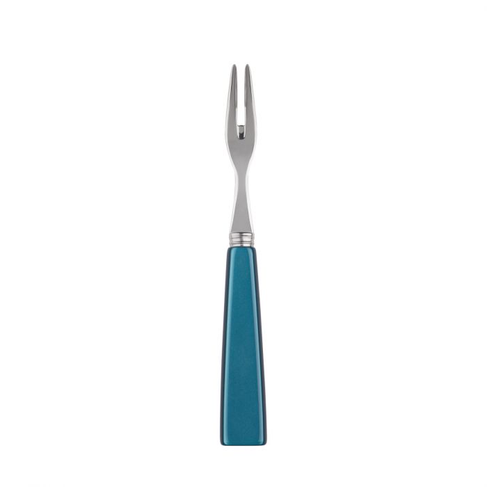 Sleek Sabre Paris Icône cocktail fork with a stainless steel prong and a vibrant teal handle.