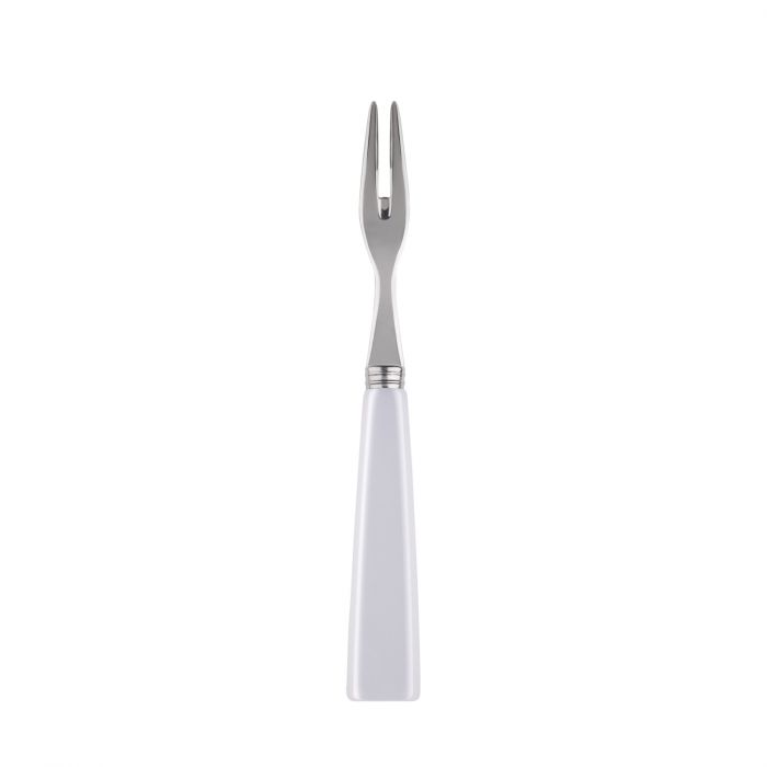 Sleek Sabre Paris Icône cocktail fork with a stainless steel prong and a white handle, ideal for appetizers.