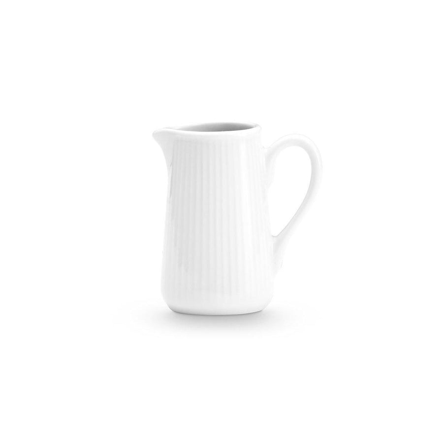 White Pillivuyt Plisse jug with a ribbed texture and a curved handle, designed for serving liquids elegantly.