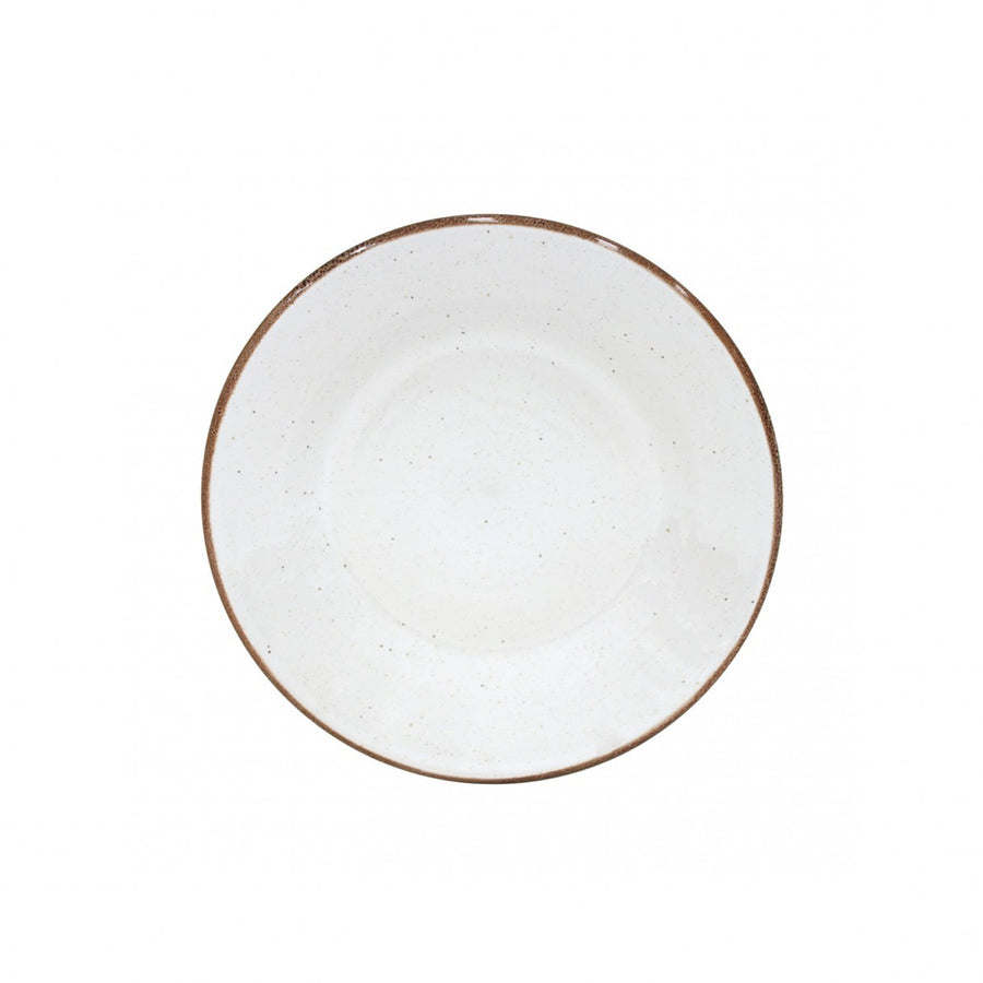 Casafina Sardegna salad plate featuring a smooth white surface with a rustic brown rim, ideal for serving salads.