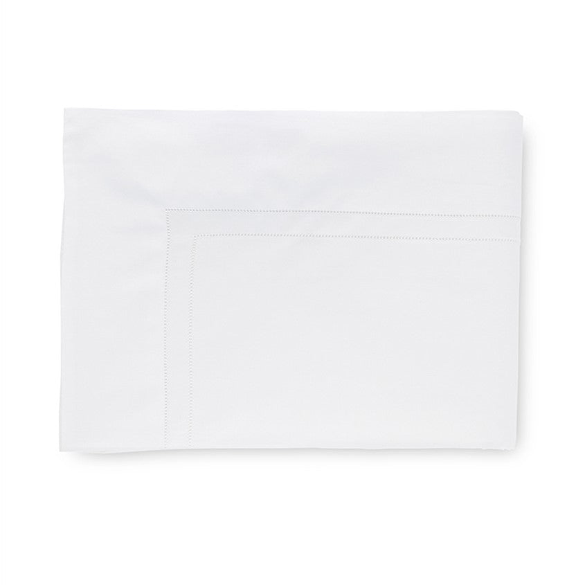 Sferra Finna flat sheet in crisp white with subtle stitching detail, showcasing a clean and elegant design.
