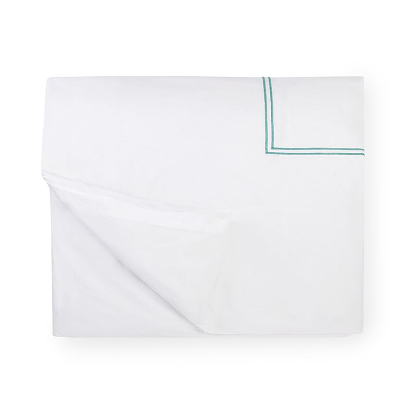 Sferra Grande Hotel White/Aqua Duvet Cover