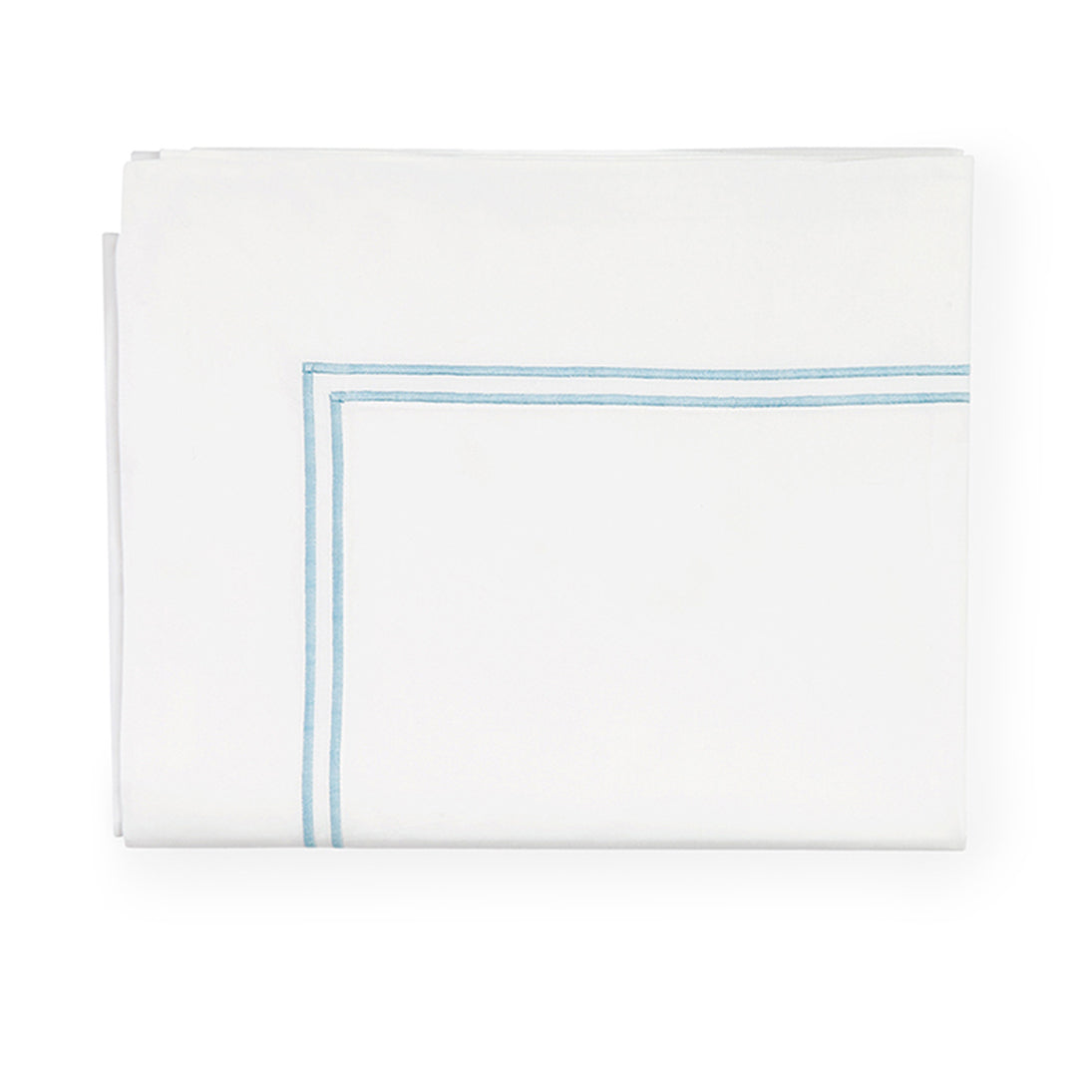 Sferra Grande Hotel Flat Sheet featuring a crisp white fabric with a subtle blue border design.