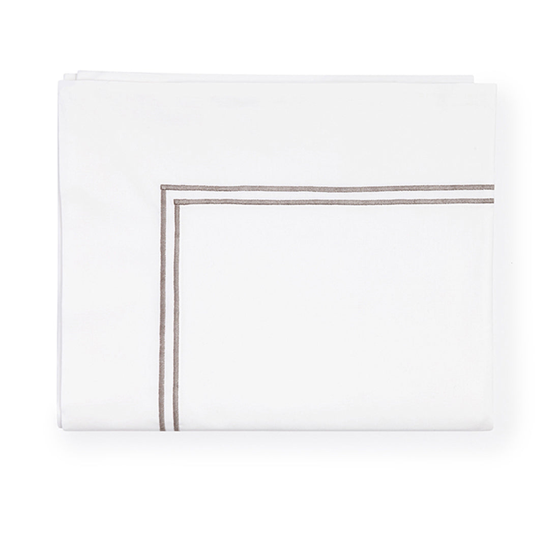 Sferra Grande Hotel flat sheet in crisp white with a subtle brown border, showcasing elegant simplicity and luxury.