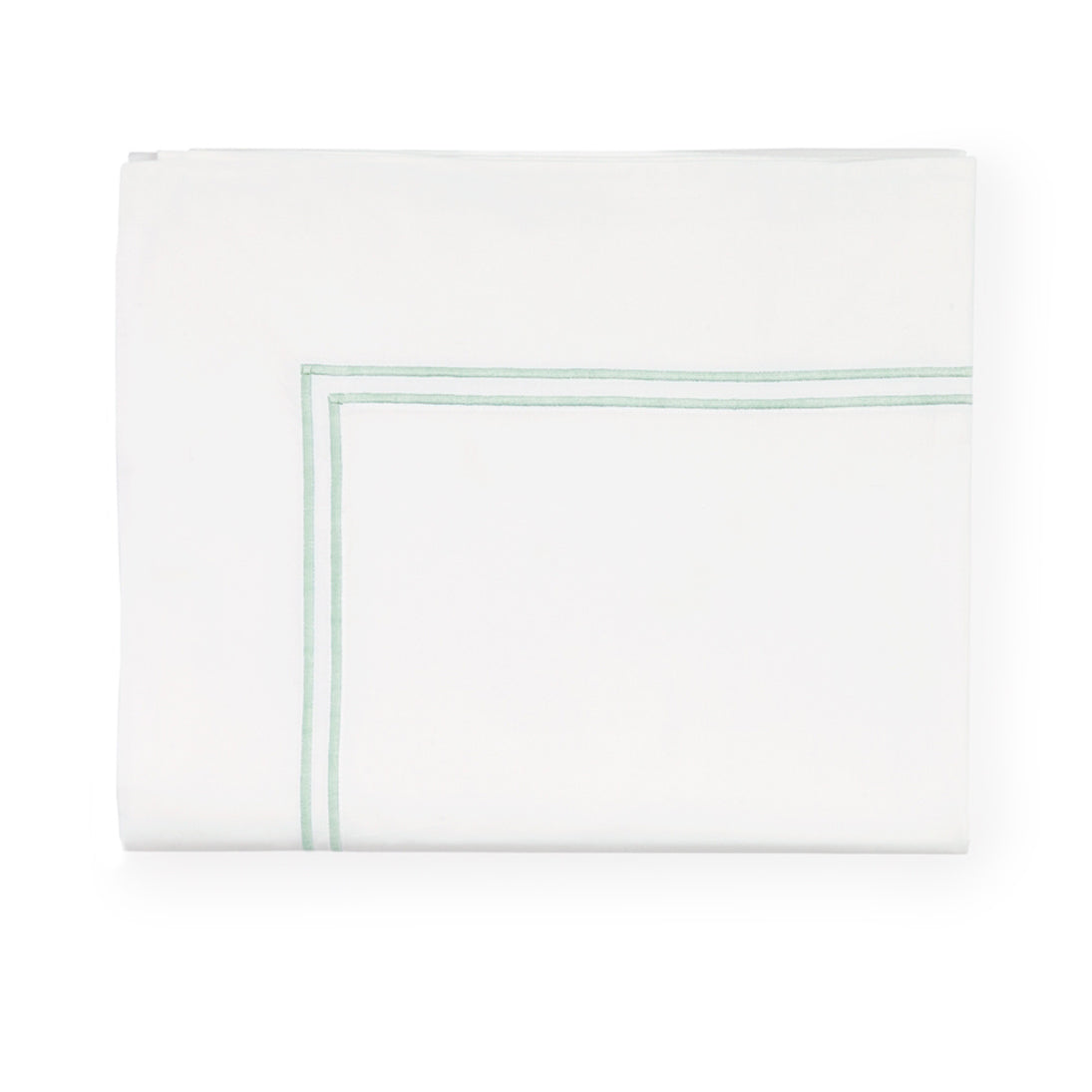 Sferra Grande Hotel Flat Sheet in crisp white with a subtle green border, showcasing elegant simplicity and luxury.